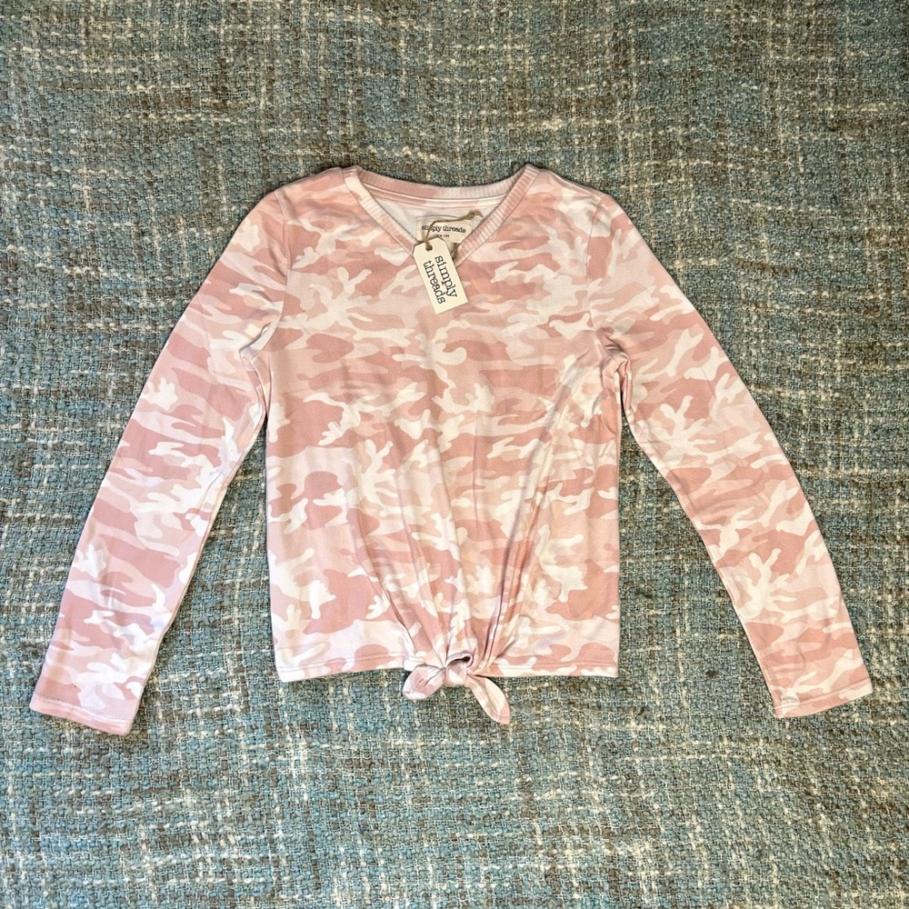 Simply Threads - Simply The Softest Plush Long Sleeve Tie-Front Tee in Pink Camo
